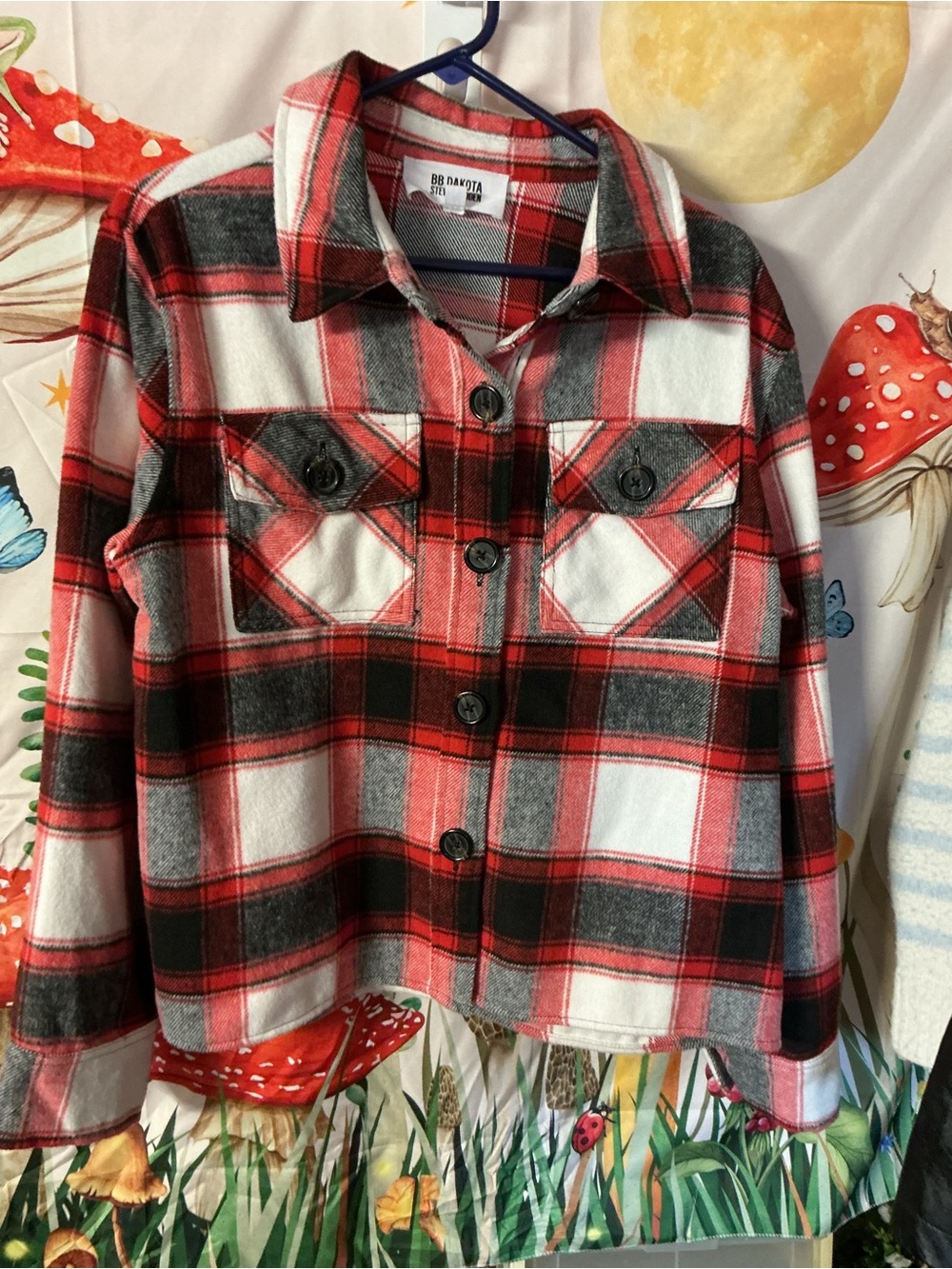BB Dakota Red Black and White Plaid Kids Button-Up Jacket